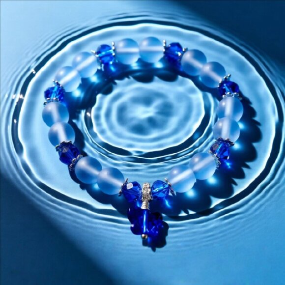 Blue Butterfly - Beaded Stretch Bracelet 4 Girls 5.5-6" Wrists! - Picture 4 of 9